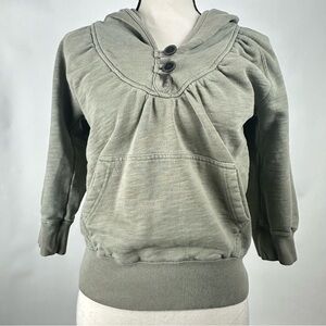 DC khaki green hoodie with 3/4 sleeves, button front - size M